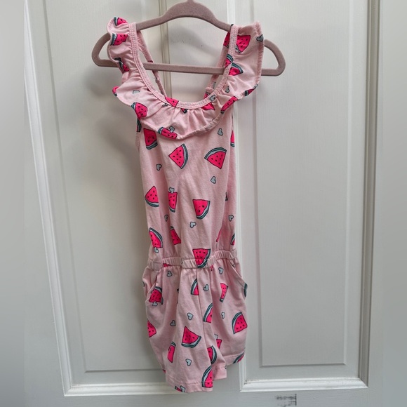 Carter's 3T Girls Pink Watermelon Ruffled Summer Romper - Picture 1 of 6